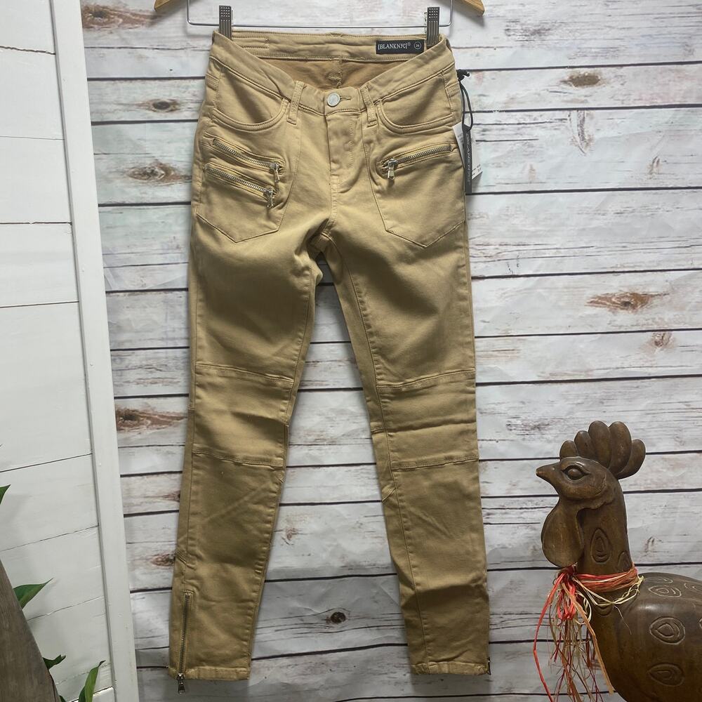 BlankNYC Utility Skinny Jeans Pants Size 26 Tan Zipper Ankles Knee Patches NWT
